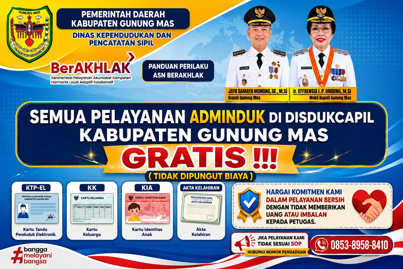 Disdukcapil Gunung Mas Tegaskan Seluruh Pelayanan Adminduk Gratis dan Tanpa Pungutan
